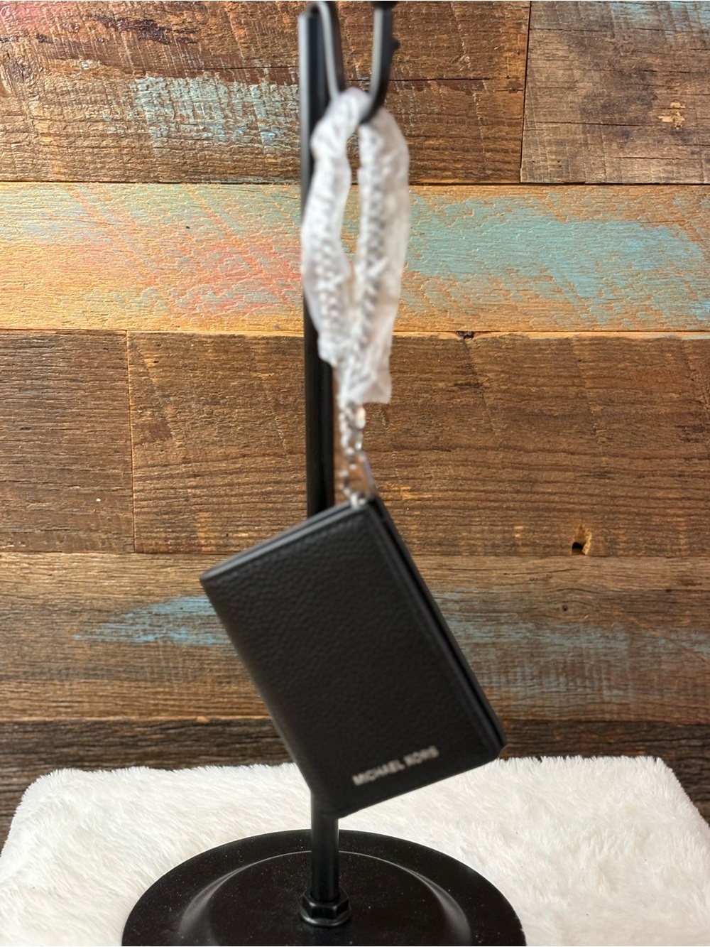 Michael Kors Black Pebble Leather Card Holder with Wristlet Strap
